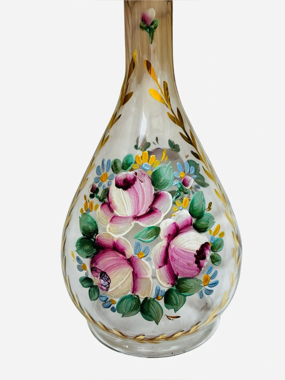 Vintage Mid-century Hand Painted Decanter Pink Roses